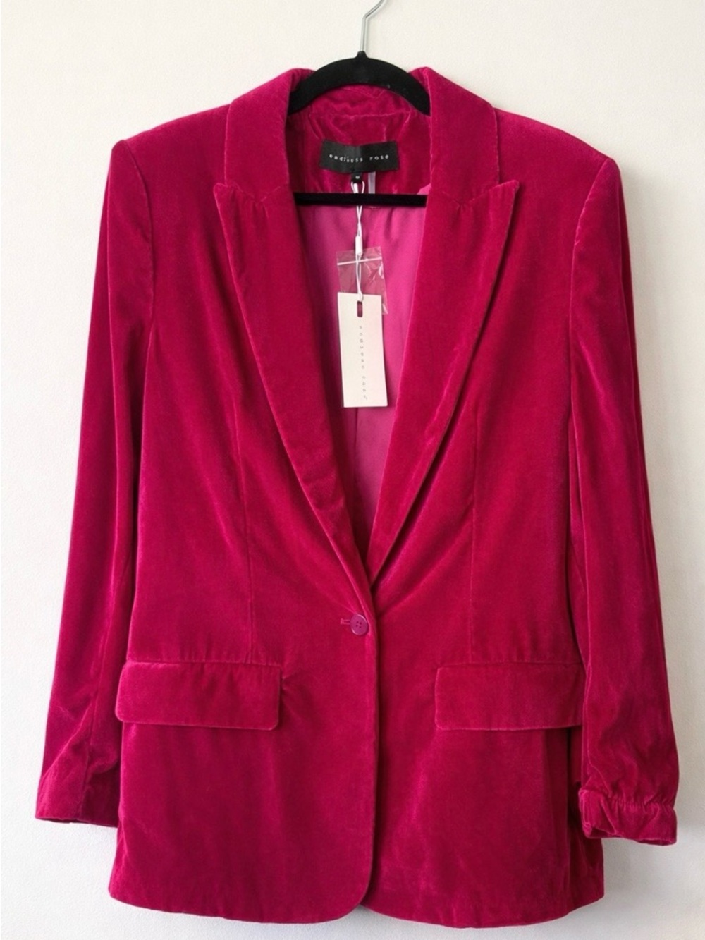 Endless Rose/ Anthropologie Velvet Blazer Fuchsia Pink Size Medium NWT